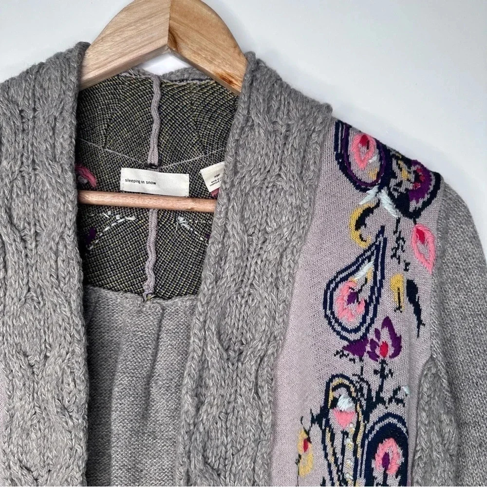 Sleeping On Snow Anthropologie Folklore Embroidered Fringe Hem Cardigan - Picture 5 of 11